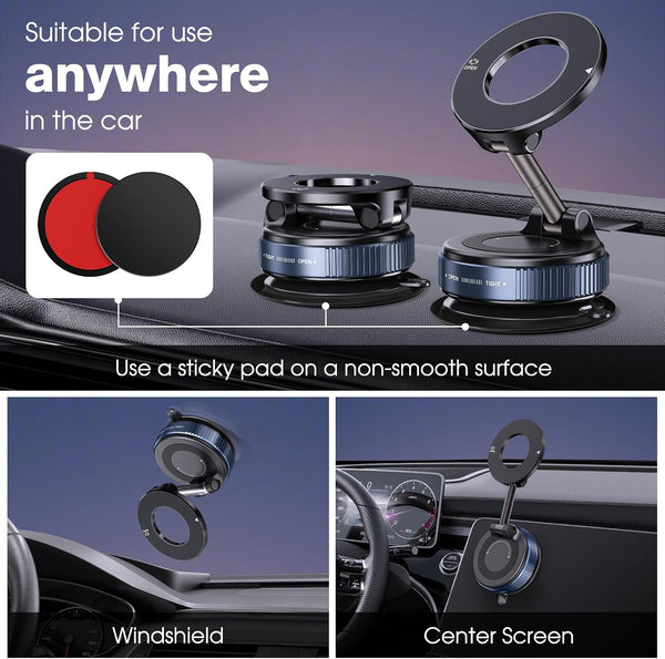 360° Rotatable Vacuum Magnetic Phone Holder, Foldable and Retractable Suction Cup Car Phone Mount for Car/Gym/Mirror/Smooth Surface, Compatible