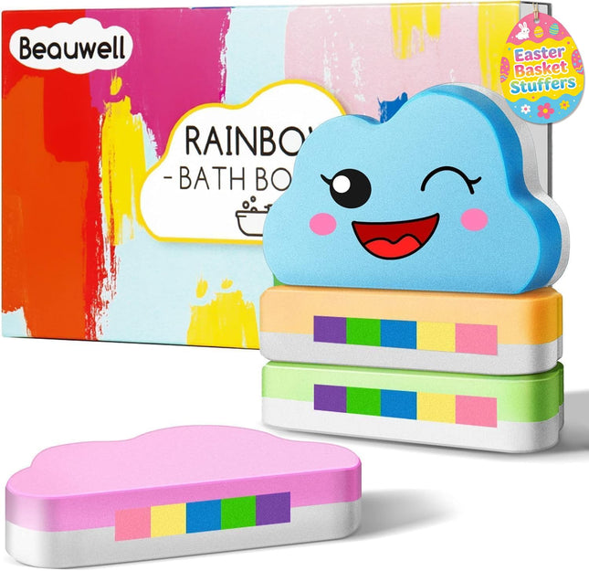 Rainbow Bath Bombs Gift Set, Handmade Organic 4 Pcs Bath Bombs for Kids Girls, N
