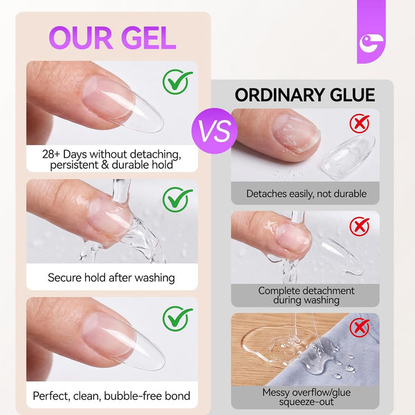 Gelike EC Gel Nail Glue for Press Ons: 6 in 1 Strong UV Nail Glue for Nail Tips and Acrylic Nail - Long Lasting 28 Days Hold Quick UV Cure - Hema