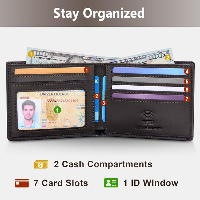 Travelambo Leather Wallet for Men, Slim Minimalist RFID Credit Card Holder Crazy