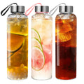 Glass Water Bottles Set of 3, 18 oz, Reusable Water Bottle with Lids, Juice Glass Bottles for Juicing, LeakProof, BPA Free, Container Bottle for