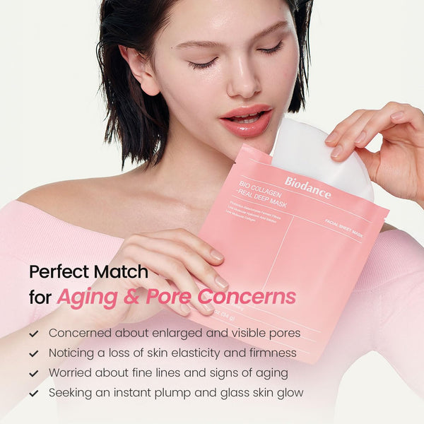 BIODANCE Bio-Collagen Real Deep Mask, Hydrating Overnight Hydrogel Mask, Pore Minimizing, Elasticity Improvement, 34G X4Ea