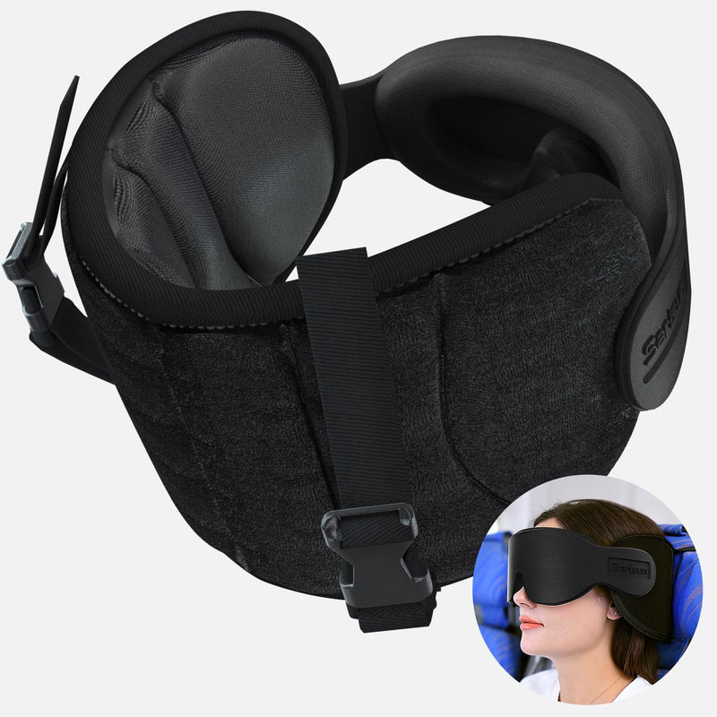 SARISUN Travel Pillows for Airplanes, Stable Head Support, Travel Essential Black