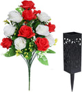 LVXINLI 2 Sets Artificial Cemetery Flowers,Memorial Flowers,Beautiful Arrangements for Headstones,Black Plastic vase with Drainage Hole Long
