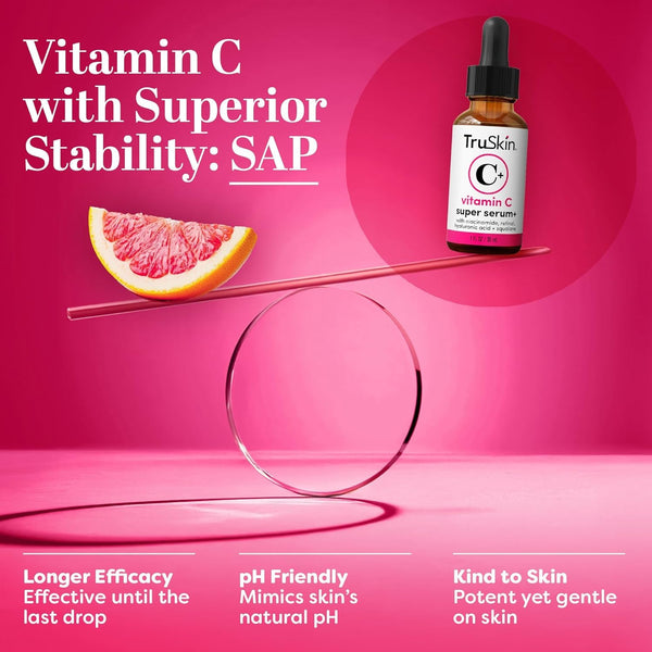 TruSkin Vitamin C Super Serum for Face - Five Skin Benefits in One Serum with Vitamin C, Retinol, Niacinamide, Hyaluronic Acid & Squalane -