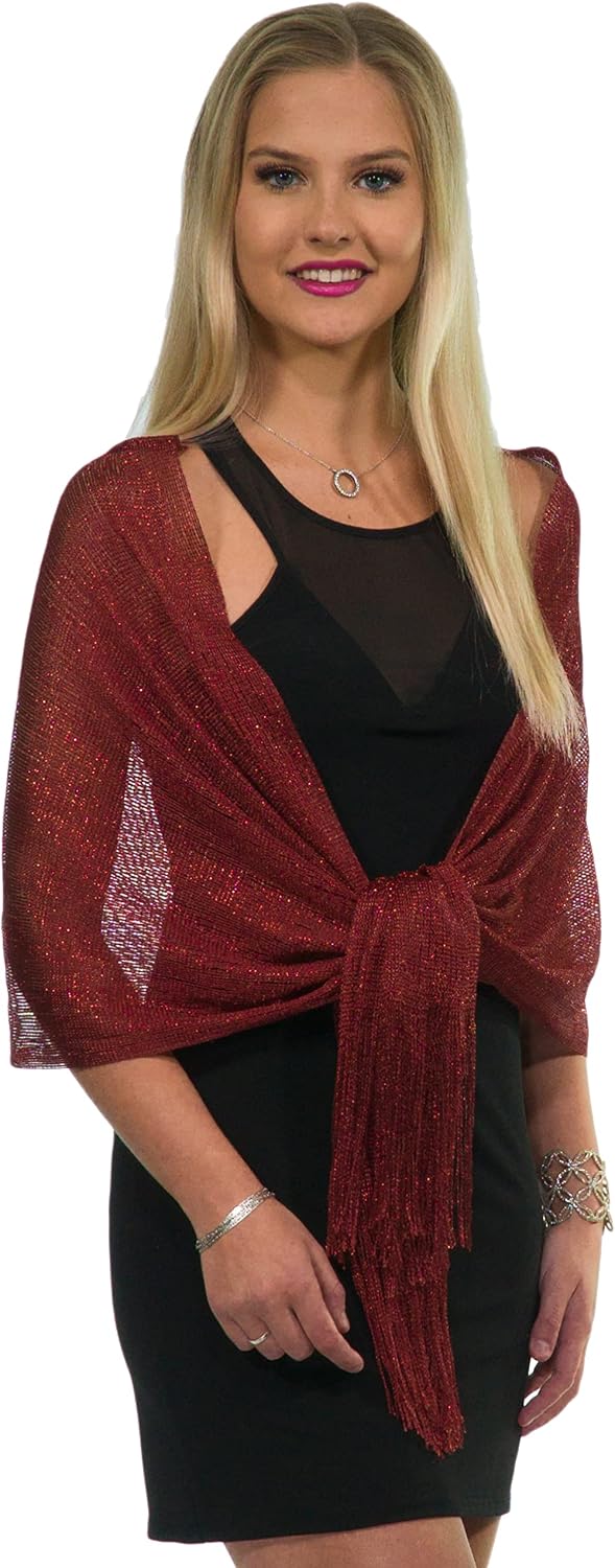 ShineGlitz Shawls and Wraps for Evening Dresses, Metallic Glitter Shawls for Women, Sparkling Wedding Giving Shawl Gift Burgundy Red