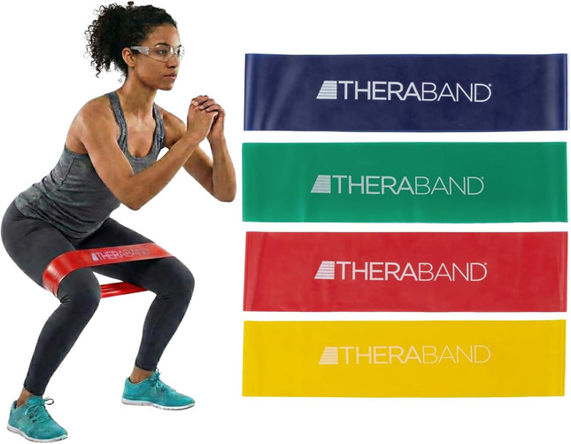 THERABAND Resistance Band Loop Set, Pack of 4, 12 Inch Band Loop Kit for Legs & 