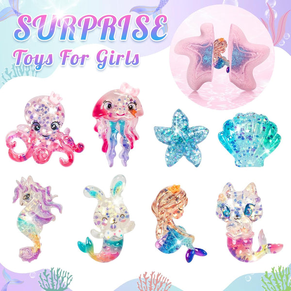Mermaid Bath Bombs for Kids with Surprise Toys Inside, 8 Pcs Organic Natural Bubble Bath Bombs for Girls,Christmas Birthday Gift for 3 4 5 6 7 8