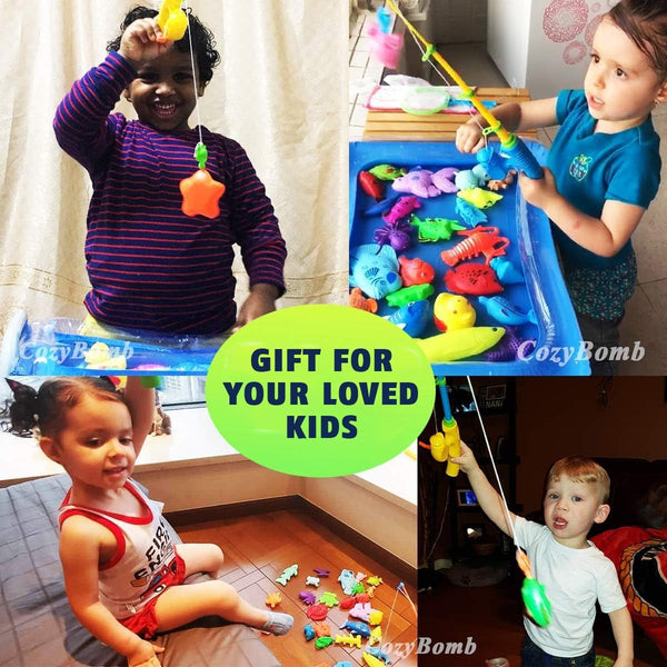 CozyBomB™ Magnetic Fishing Toys Game Set for Kids | Water Table Bathtub Kiddie Pool Party Pole Rod Net, Outdoor Plastic Floating Fish, Toddler