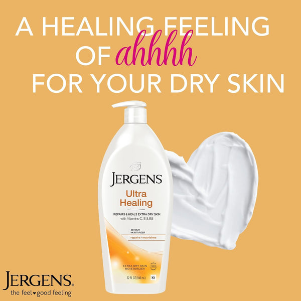 Jergens Ultra Healing Dry Skin Lotion, Hand and Body Moisturizer for Quick Absorption into Extra Dry Skin with Hydralucence Blend, Vitamins C, E