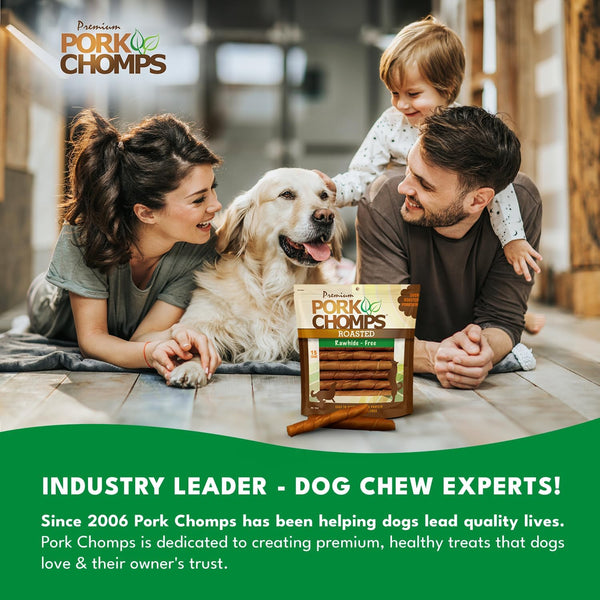 Pork Chomps Roasted Pork Skin Dog Chews, 6 Inch Twists, 15 Count - Long-Lasting Treats for Dogs - High Protein, Rawhide-Free, Low Fat, Healthy &