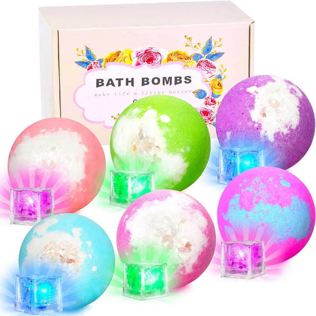 Light up Bath Bombs with Surprise Inside, 4.23 Oz Natural Gift Set 6 with Essent