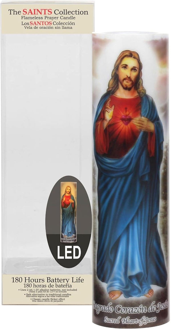 Stonebriar LED Saint Prayer Candle — Automatic Timer, Flameless Candle for Prayer, Memorials & Religious Décor, Jesus, 8" 1 Count Jesus