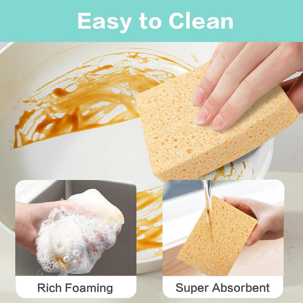 Extra Large Cellulose Kitchen sponges, 5.9" x 4.3" x 1.4", 2-Pack | Natural Cellulose Sponges for Cleaning & Household, Non-Scratch, Reusable and