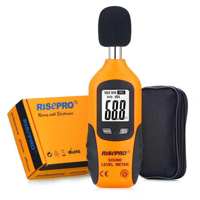 Decibel Meter, RISEPRO® Digital Sound Level Meter 30 – 130 dB Audio Noise Measure Device Backlight MAX/MIN, Data Hold Au