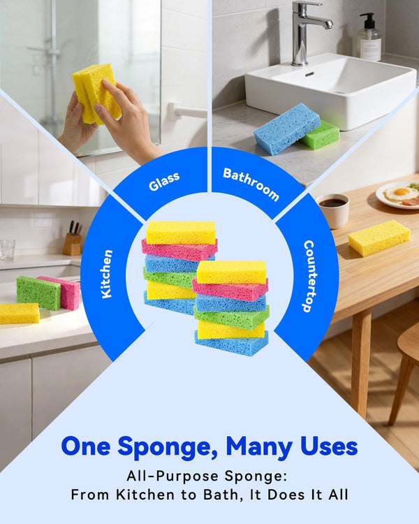 Temede 12-Count Cellulose Sponges, Non-Scratch Kitchen Sponges for Dish,Colorful Compressed Dish Scrubber Sponge for Household,Cookware,Bathroom