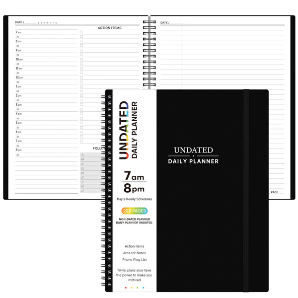 Daily Planner Undated - Spiral Appointment Planners, 208 Pages, 8.8" x 11", Daily Planner with Hourly Schedules, Appointment Book for Man/Women,