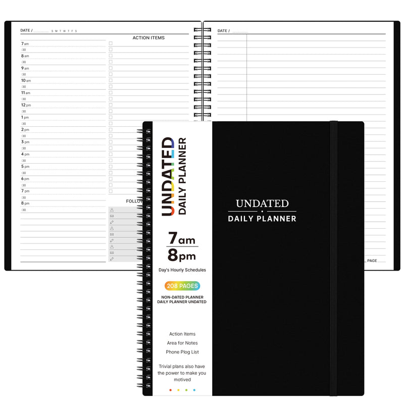 Daily Planner Undated - Spiral Appointment Planners, 208 Pages, 8.8" x 11", Daily Planner with Hourly Schedules, Appointment Book for Man/Women,