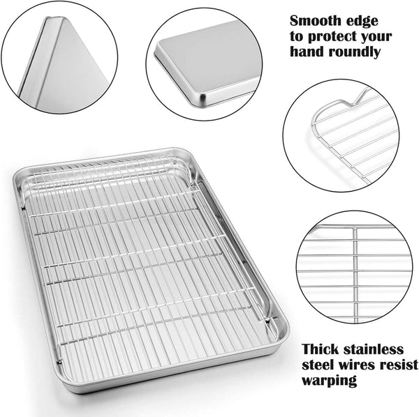 P&P CHEF 19.6 Inch Stainless Steel Baking Sheet with Rack Set (2 Pans+ 2 Racks), Cookie Sheets Baking Trays and Cooling Wire Racks, Oven &
