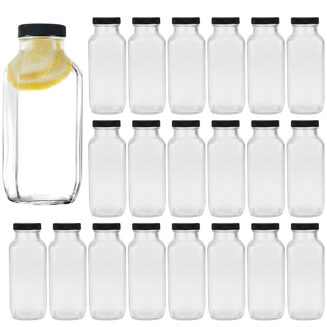 Encheng Vintage Water Bottles,Glass Drinking Bottles 16Oz,Square Beverage 500Ml with Lids for Kombucha,Tea,Glass Homemad