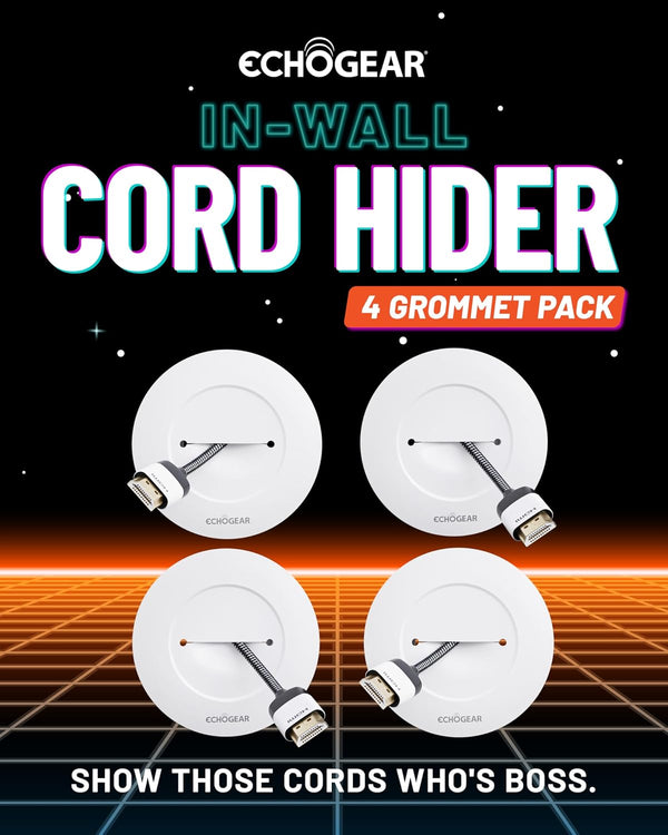 ECHOGEAR TV Cord Hider for Wall Mounted TV 4 Pack - Cable Management Kit Hides TV Wires - Includes 2 Pass Throughs, Locking Brackets, and Hole Saw