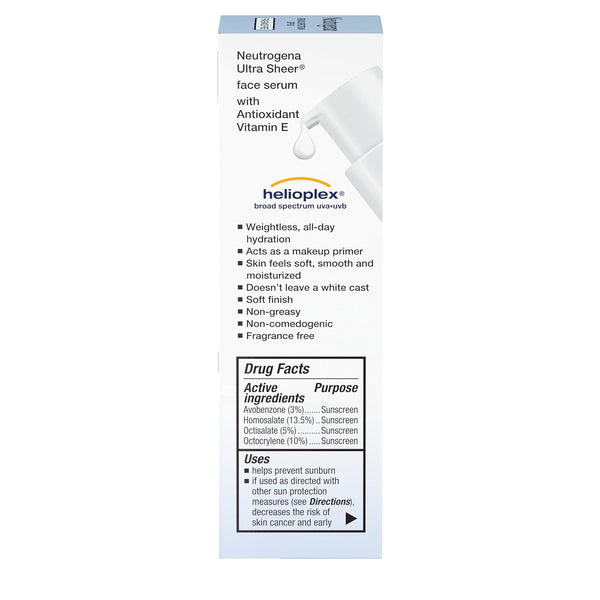 Neutrogena Ultra Sheer Moisturizing Face Serum with Vitamin E & SPF 60, All Day Facial Sunscreen Serum with Broad Spectrum UVA/UVB Protection,