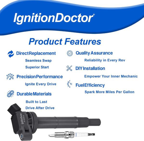 QDVX Ignition Coil and Spark Plugs - Pack of 4 - UF333 Compatible with 2.4L 02-11 Toyota Camry, 01-08 Rav4, 02-06 Solara, 01-07 Highlander, 09-10