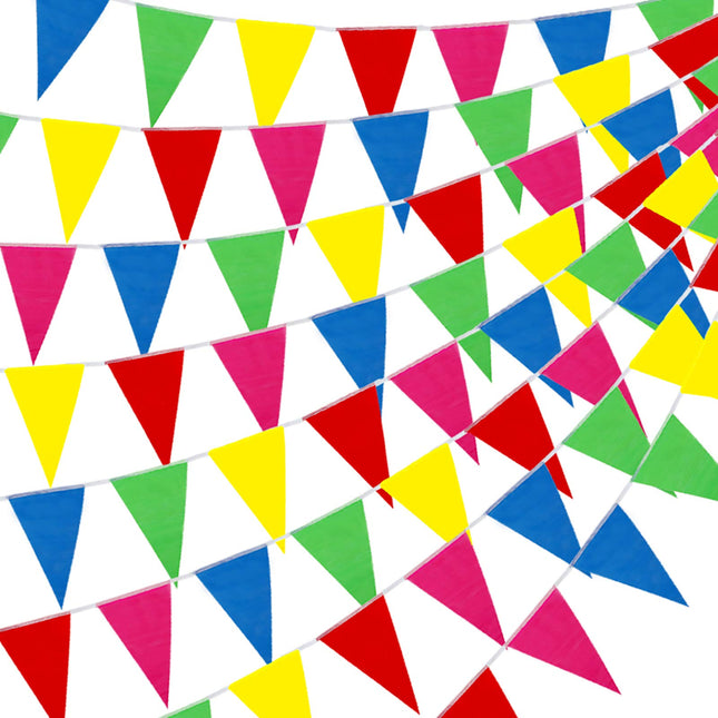 YGEOMER 300Pcs Colorful Pennant Banner Flags, 375Ft Multicolor Banners Carnival 