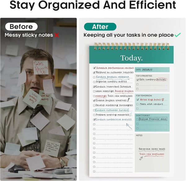 Taja To Do List Notepad, Undated Daily Planner for Work and Goal Setting a-Greenery Sway 1 Pack