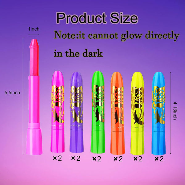 12 PCS Glow Face Body Paint, Glow In The Dark Under UV Black Light Sticks Makeup Neon Face Painting Kits for Adult Halloween Festival Accessory