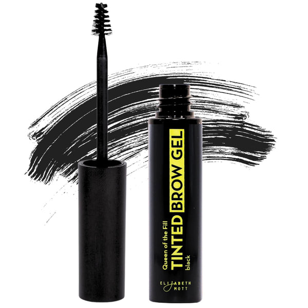 Elizabeth Mott Queen of the Fill Tinted Eyebrow Gel – Black, 4g | Brow Filler for Fuller Looking Brows, Covers Grays, Water-Resistant,