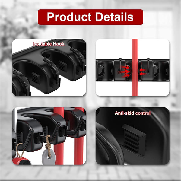 LETMY Broom Holder Wall Mount - Mop and Broom Hanger Holder - Garage Storage Rack & Garden Tool Organizer - 5 Position 6 Hooks Broom Rack for