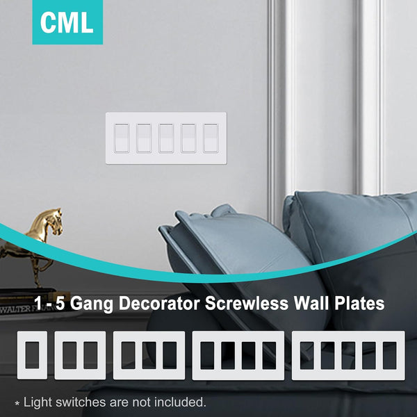 CML Decorator Screwless Wall Plate, 1-Gang Receptacle Outlet Cover, 8 Pack Hidden Screw Smooth Face Switch Plates, Standard Size 2.91"x4.68", UL