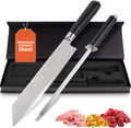 Gidli 8 Inch Chef Knife with Diamond Sharpener - Sharp German Carbon Stainless Steel Kitchen Knife for Precision Cutting - Ergonomic Wooden Handle