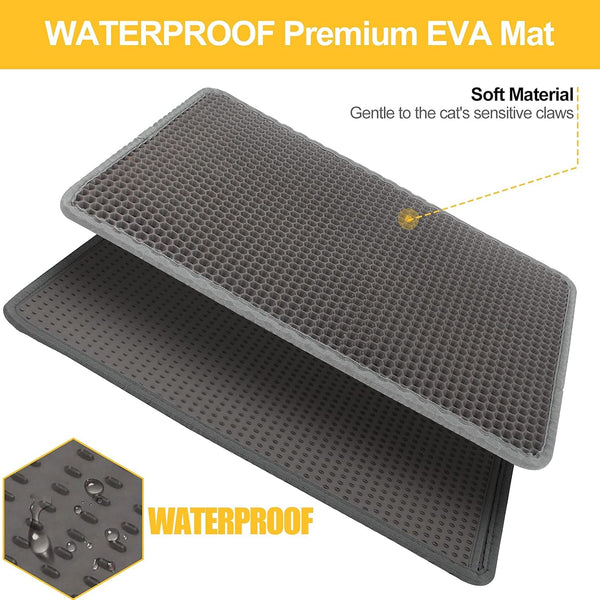 Cat Litter Mat Grey Trapping for Litter Box, XL Jumbo 30 X 24 In, Urine & Waterproof, Honeycomb Double Layer anti Tracking Kitty Mats, No