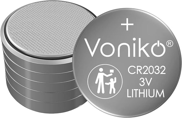 Voniko CR2032 3V Lithium Batteries 6 Pack for Child Safety, Compatible with AirTag, Key Fobs, Thermometers, Scales – 7 Years Shelf Life 6 Count