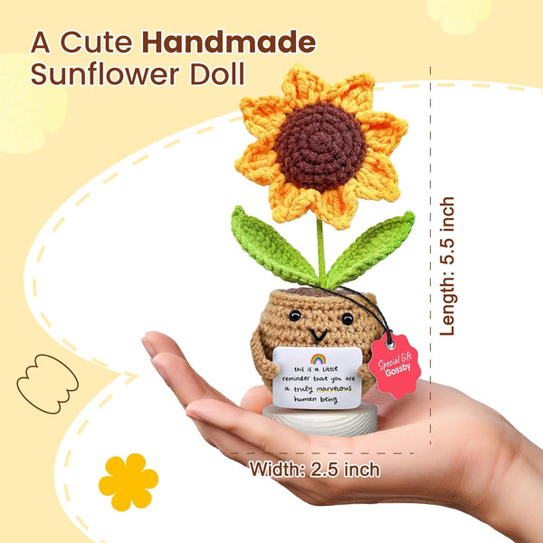 Gossby Positive Sunflower Doll Crochet with Card - This Is a Little Reminder - Appreciation Gift for Coworker, Best Friend, Teacher, Sister, Mom -