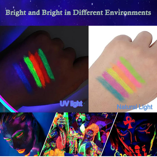 Glow in The Dark Under Blacklight Face & Body Paint Neon Body Paint Sticks | Skin Safe,Blacklight Glow Tattoo Markers,Washable Temporary Tattoo