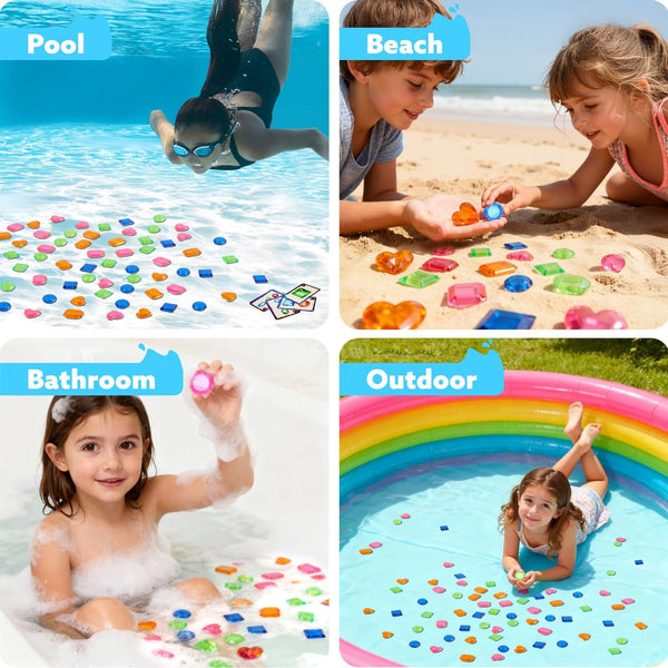JOYIN 4-In-1 Diving Pool Toys,Underwater Seek and Find Gems Game Set Waterproof,Swiming Pool Toys for Kids with Mesh Bag, Water Gifts for Summer