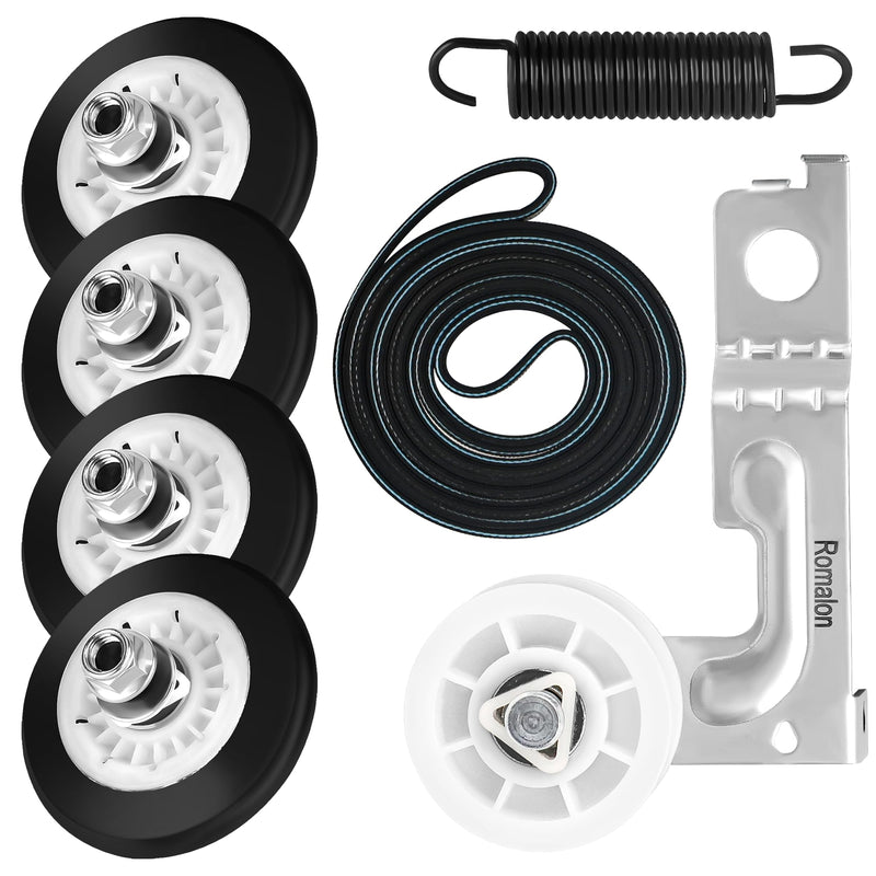 Romalon Dryer Repair Roller kit for Kenmore LG 4581EL2002C Roller Assembly 4561EL3002A Idler Pulley Assembly and 4400EL2001A (4400EL2001F) Dryer Belt