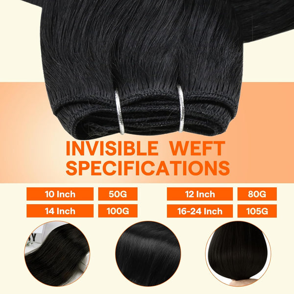 Full Shine Weft Hair Extensions Human Hair Jet Black Straight Human Hair Bundles For Women Sew In Hair Extensions Real Hair Weft Extensions Soft