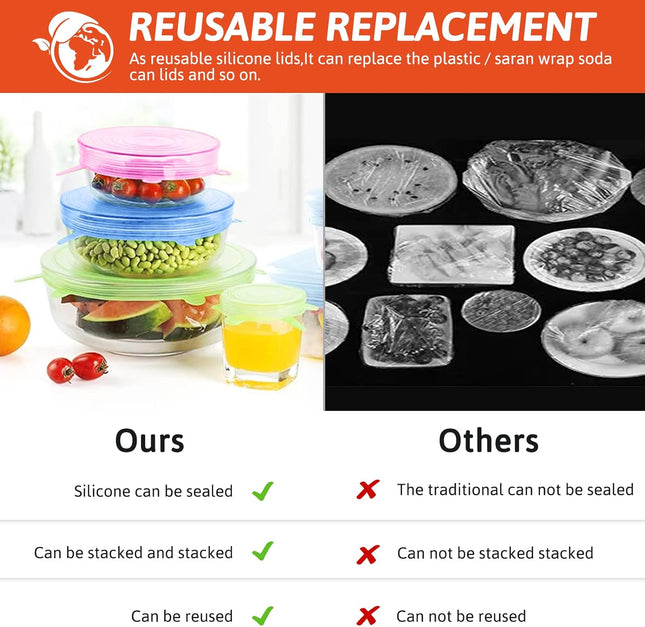 BFONS 18 Pack Silicone Stretch Lids, 6 Different Sizes, 100% Safe Food Grade Silicone to Meet Most Container, Microwave 