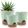 YNNICO Indoor Self Watering Planters with Drainage Holes and Saucers, 9,8, 7.5 Inches, Green, 3 Pots (Springgreen) 9+8+7.5 inch Springgreen