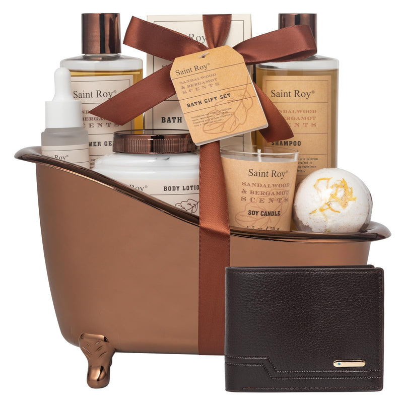 Bath Gifts for Men Dad Birthday Gifts Spa Kit Cedar & Bergamot Mens Gift | Bath Gift Set and Shower Gift Bath and Body Gift Basket Set Mans Gift