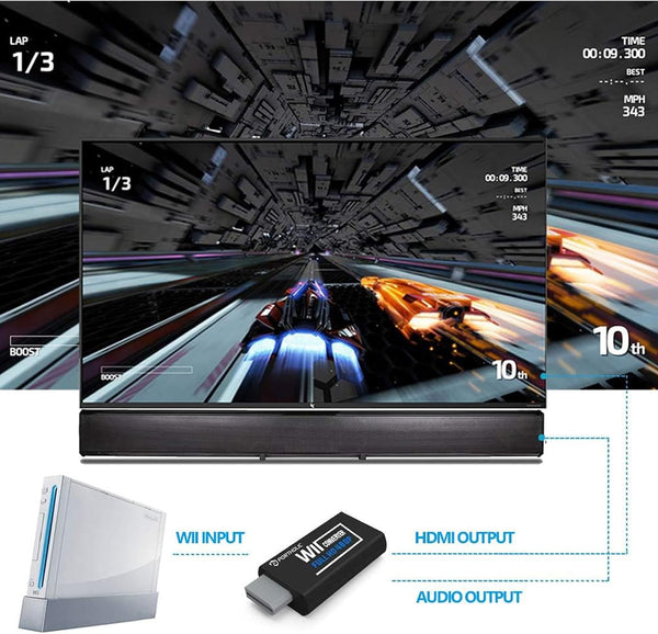 PORTHOLIC Wii to HDMI Converter 1080P with 5FT/1.5M High Speed HDMI Cable Wii2 HDMI Adapter Video&Audio with 3.5Mm Jack Audio, Support All Wii