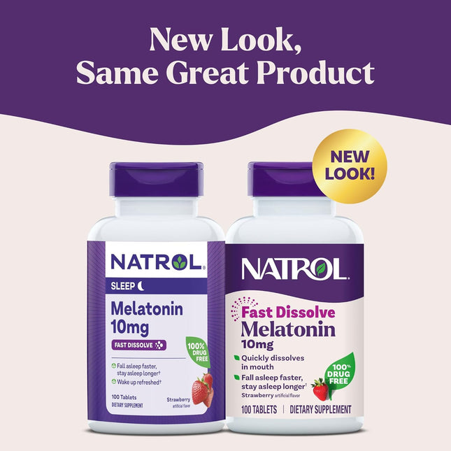 Natrol Fast Dissolve Melatonin 10Mg Tablets - Strawberry Flavor, 100 Count, Slee