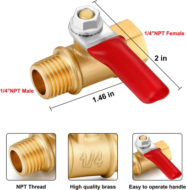 1/4 Inch Valve Npt Air Compressor Brass Heavy Duty Valve Male and Female Shut off Switch 1/4 NPT Thread Pipe Fitting (Male x Female 3PCS)