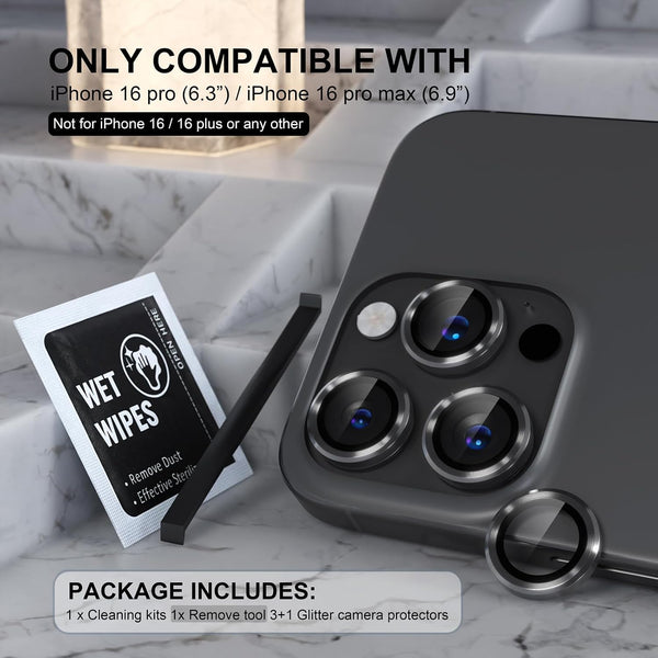 Choiche Compatible for iPhone 16 Pro/iPhone 16 Pro Max Camera Lens Protector, 9H Tempered Glass Camera Cover Screen Protector Metal Ring