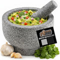 GORILLA GRIP 100% Natural Granite Stone Mortar and Pestle Set, 2 Cup, Non-Scratch Base, Heavy Duty Unpolished Molcajete Guacamole Salsa Bowl,