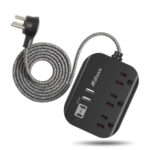 Cruise Ship Essentials - Mifaso Power Strip with USB, Mountable Flat Plug Power Strip with 3 Outlets 4 USB Ports(Smart 3.1A), 5Ft Braided